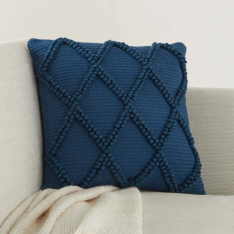 Image 1 Life Styles Navy Diamond Lattice 18 inch Square Throw Pillow