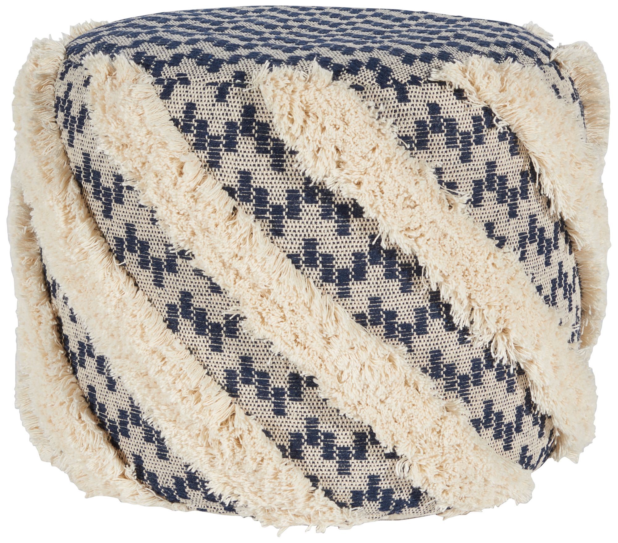 Thumbnail2 of Life Styles Navy Ivory Diagonal Tufted Round Pouf Ottoman
