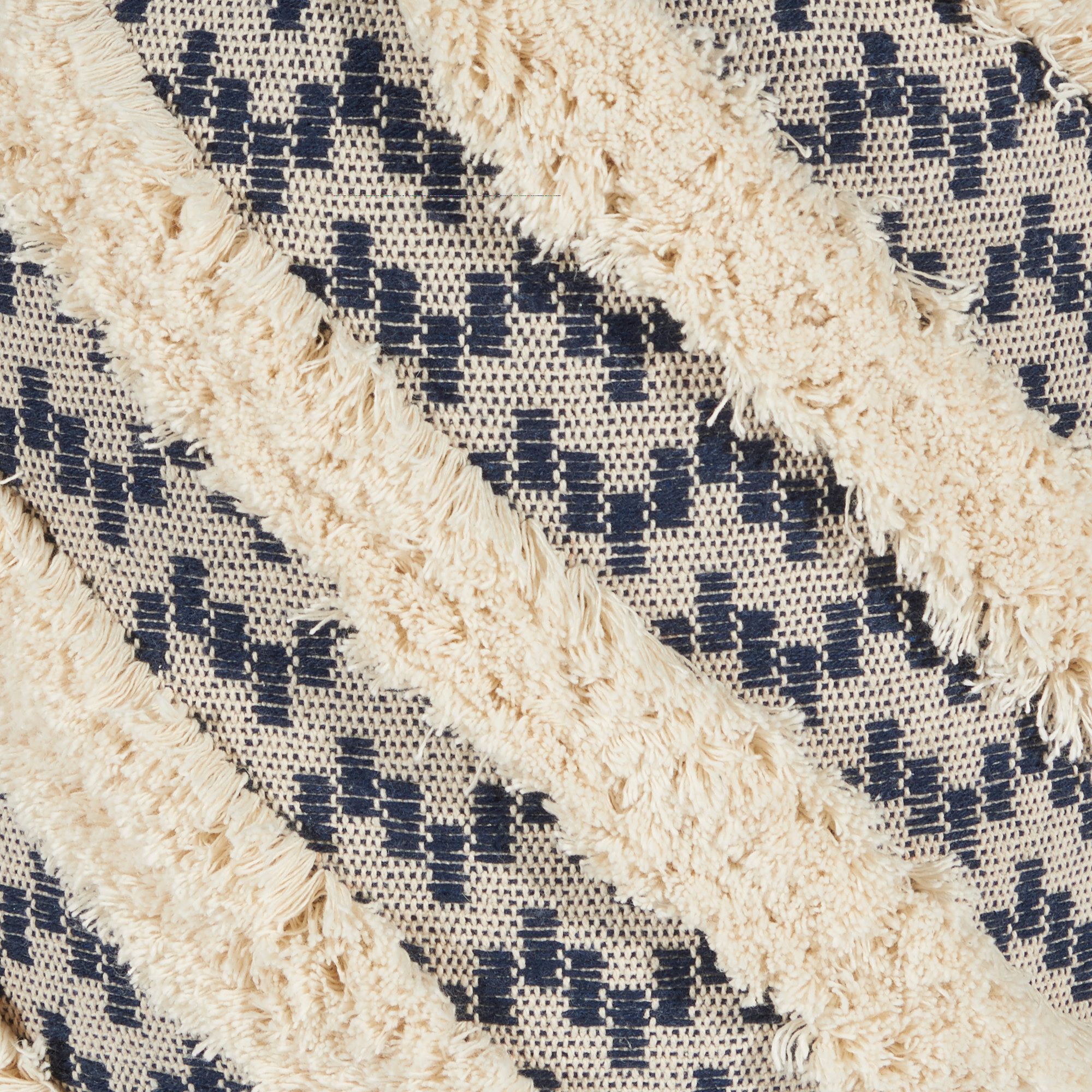 Thumbnail3 of Life Styles Navy Ivory Diagonal Tufted Round Pouf Ottoman more views