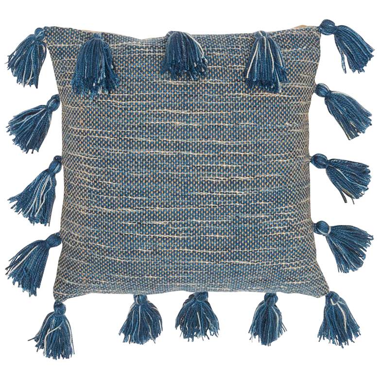 Image 2 Life Styles Navy Woven Tassels 18" Square Throw Pillow