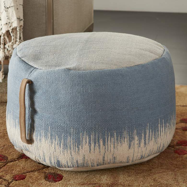 Image 1 Life Styles Ocean Stonewash Fabric Drum Pouf Ottoman