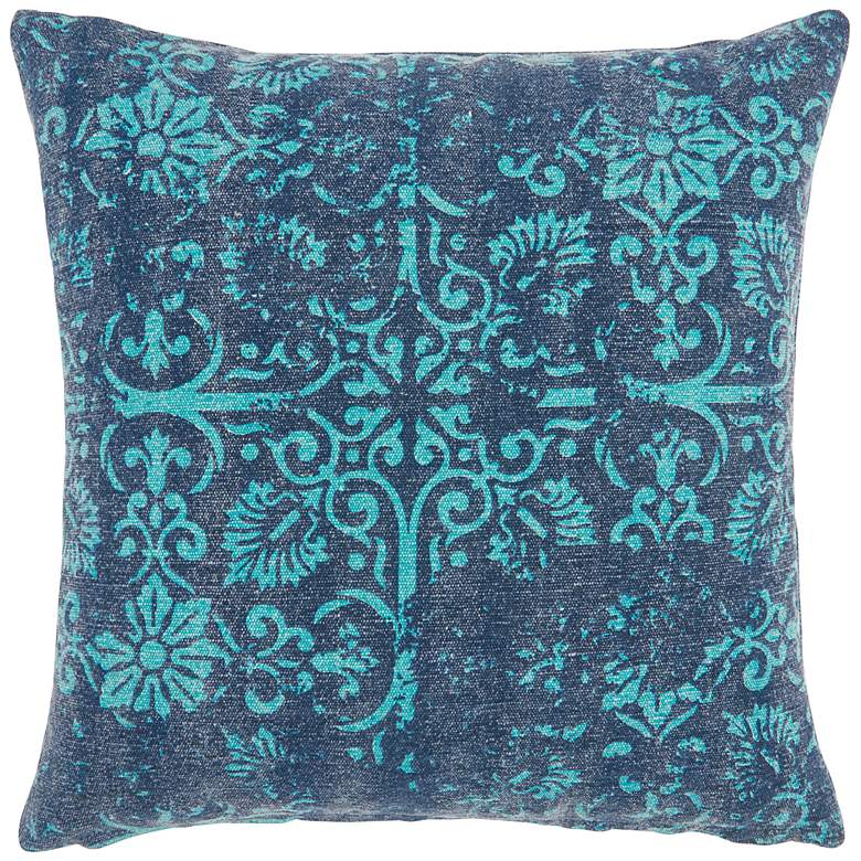 Image 1 Life Styles Teal Distress Damask 22 inch Square Throw Pillow