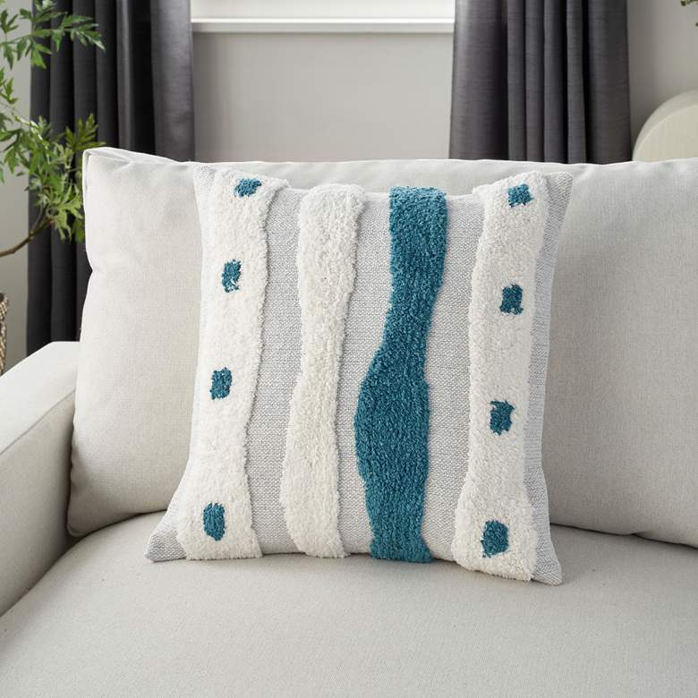 Image 1 Life Styles Teal Tufted Waves 18 inch Square Throw Pillow