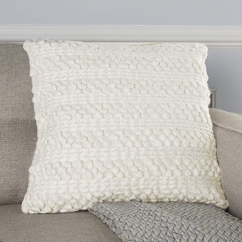 Image 1 Life Styles White Woven Stripes 20" Square Throw Pillow