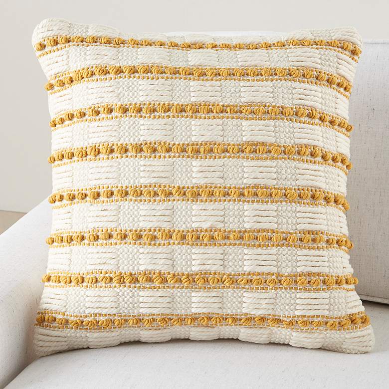 Image 1 Life Styles Yellow Lines and Dots 18" Square Throw Pillow