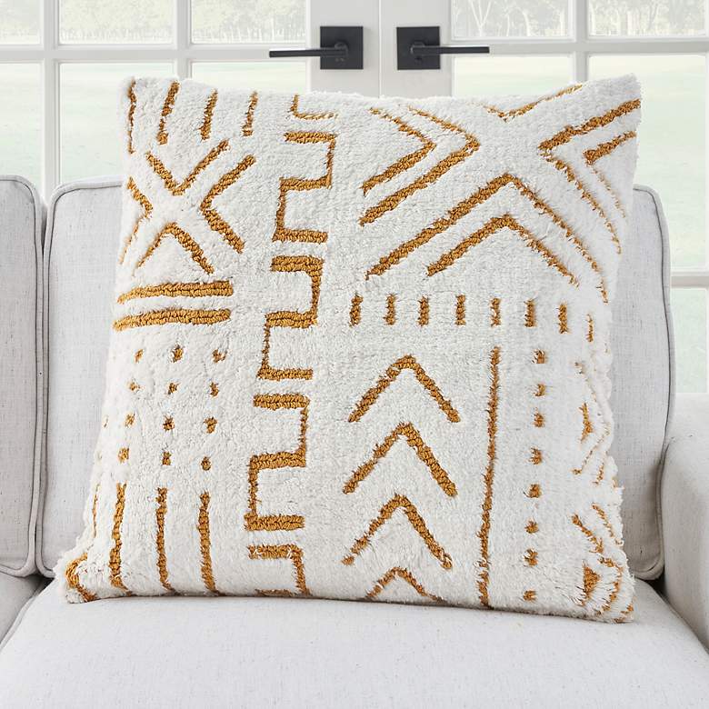 Image 1 Life Styles Yellow Woven Boho 20 inch Square Throw Pillow