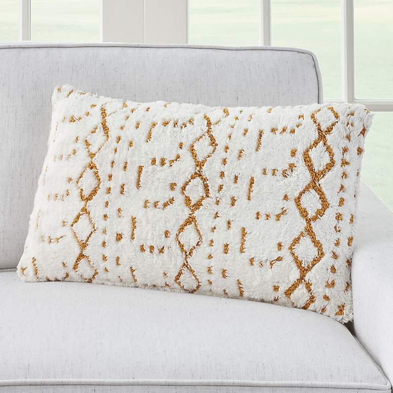 Image 1 Life Styles Yellow Woven Boho 20" x 12" Throw Pillow
