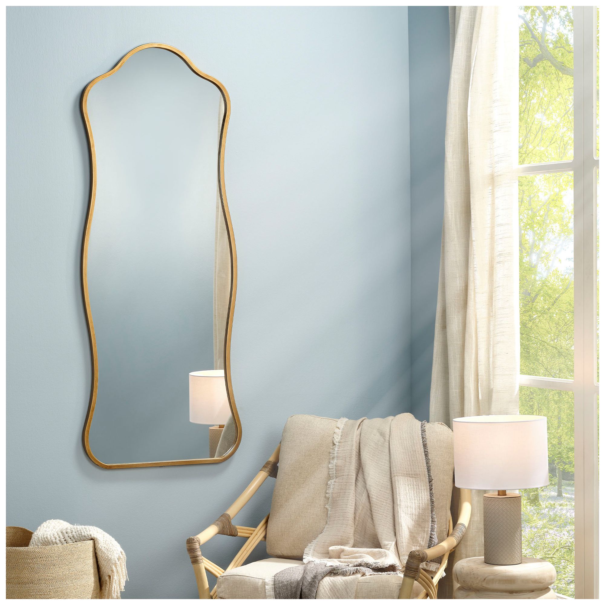 Image 2 Lifestyle by Jamie Young Aurora Wavy Iron Floor Mirror, Antique Brass more views