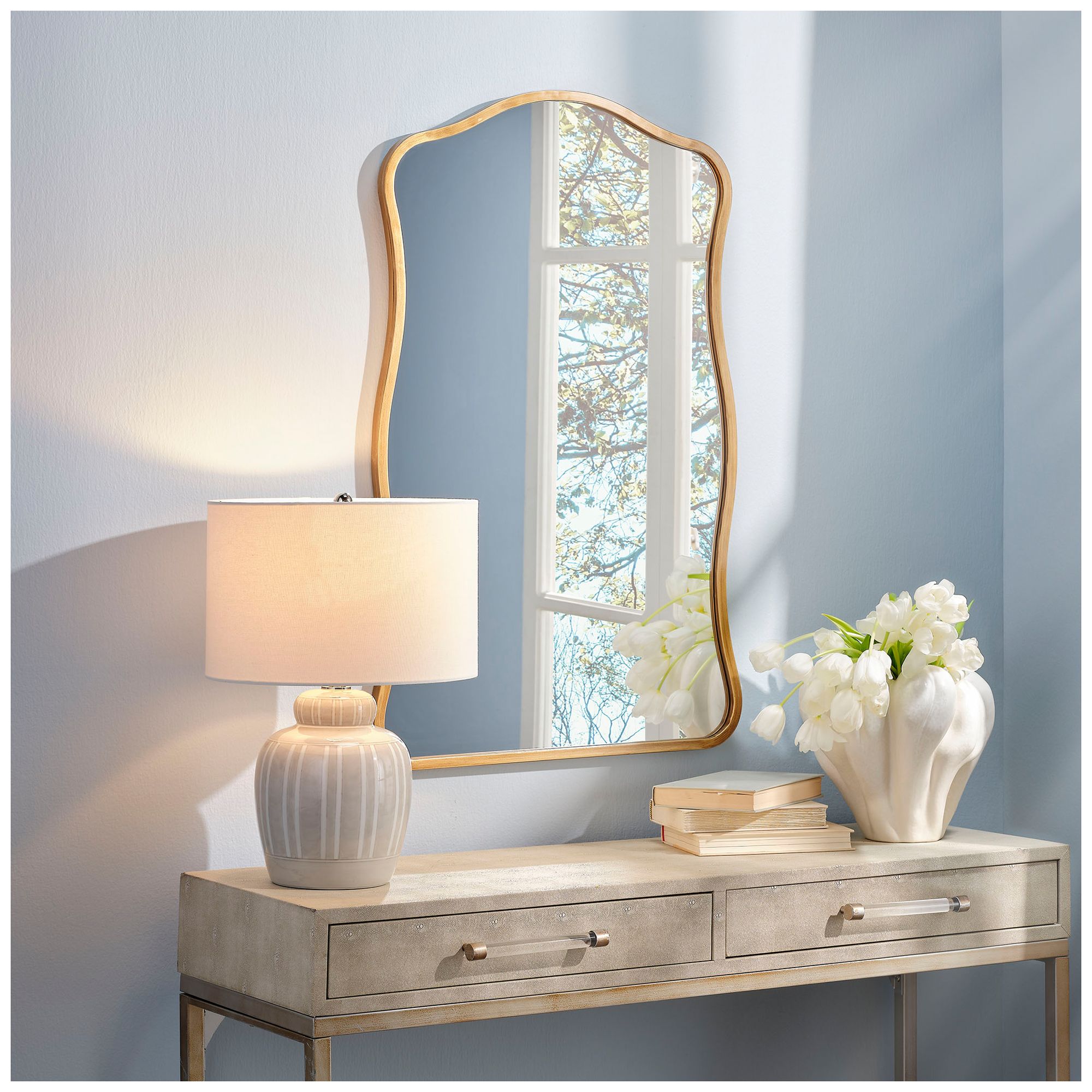 Image 2 Lifestyle by Jamie Young Aurora Wavy Iron Wall Mirror, Antique Brass more views