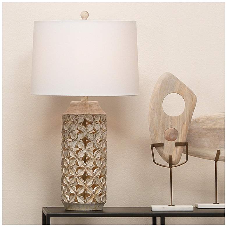 Image 1 Lifestyle by Jamie Young Flora Resin White Wash Table Lamp with Linen Shade