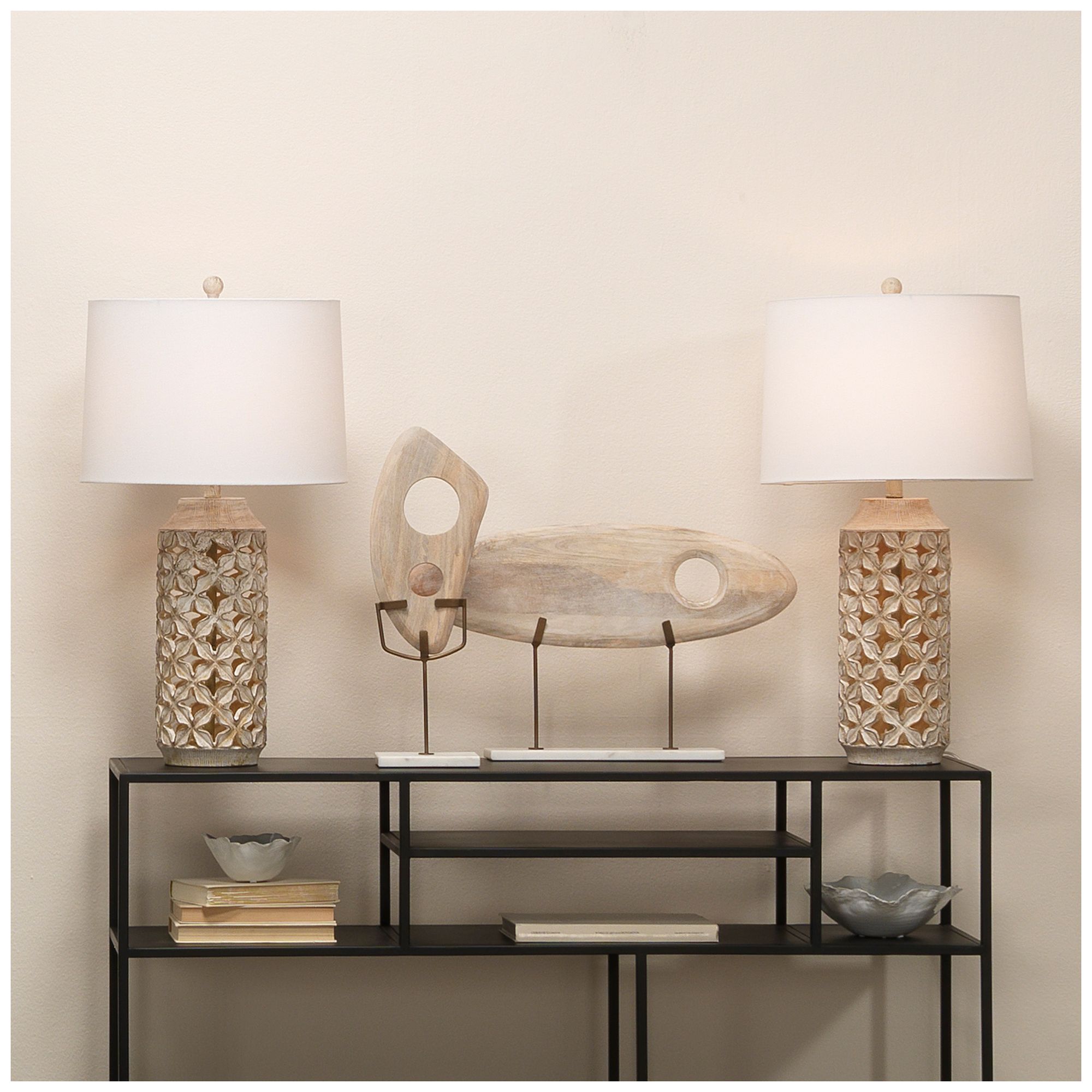 Image 5 Lifestyle by Jamie Young Flora Resin White Wash Table Lamp with Linen Shade more views
