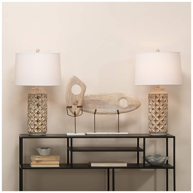 Image 5 Lifestyle by Jamie Young Flora Resin White Wash Table Lamp with Linen Shade more views