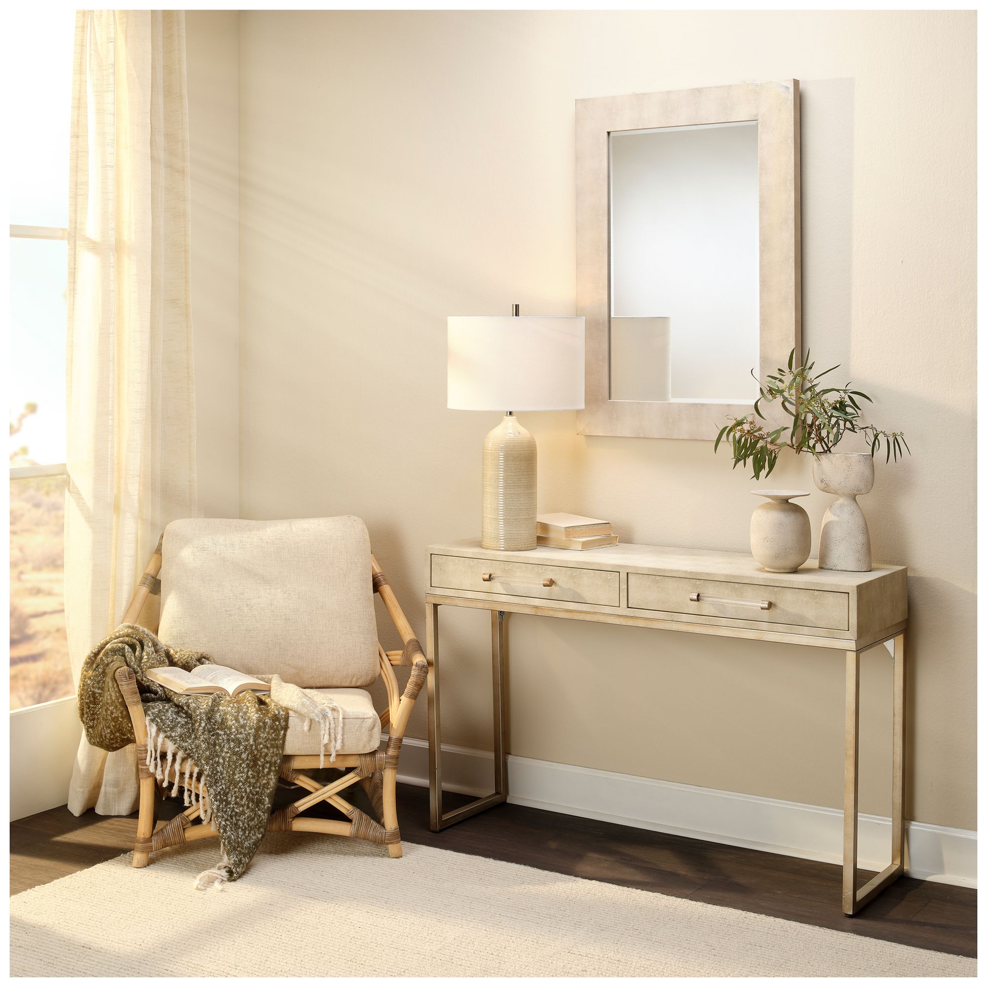 Lifestyle by Jamie Young Kain Faux Shagreen Console in Cream