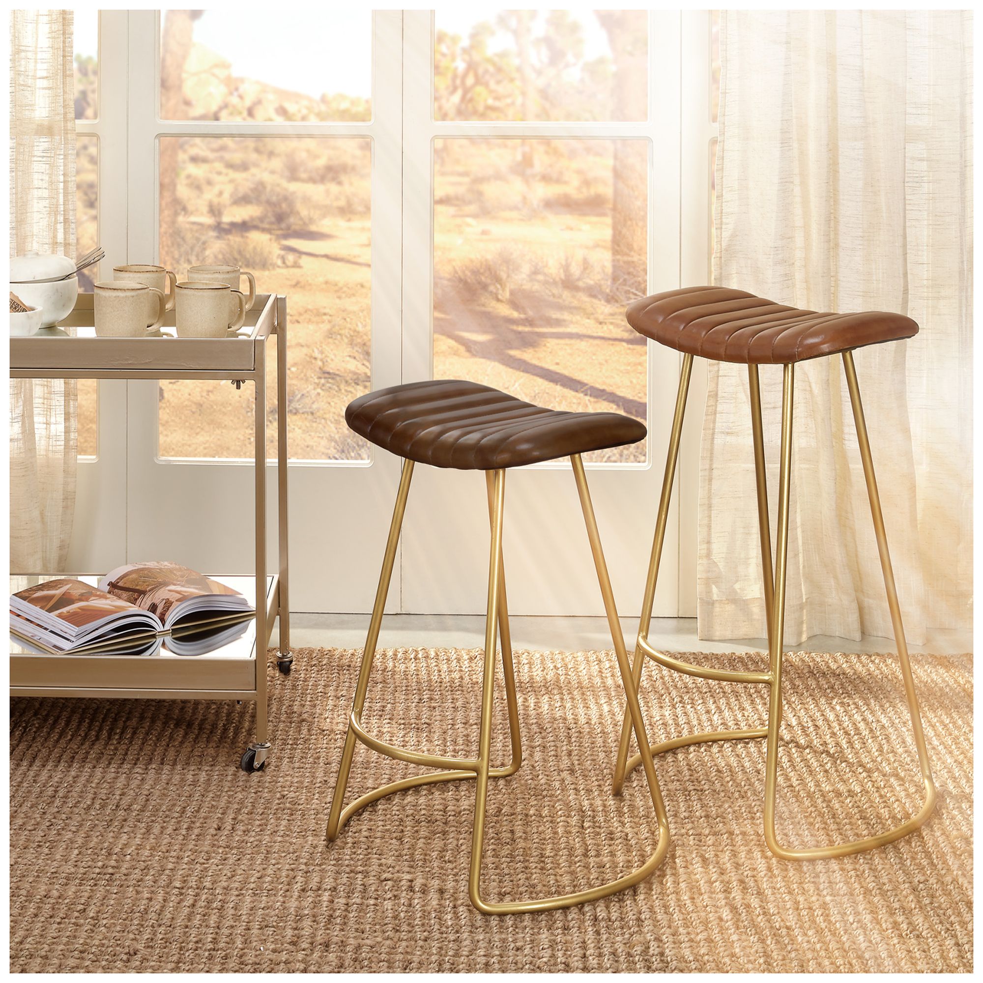 Image 2 Lifestyle by Jamie Young Theo Leather Counter Stool in Brown more views
