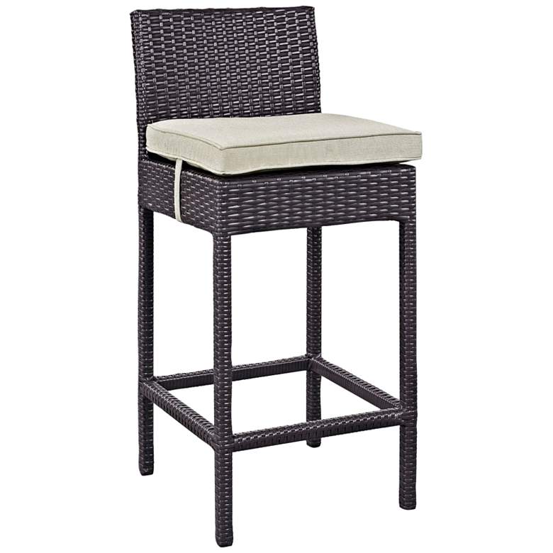 Image 1 Lift 27 1/2" Beige Fabric Espresso Outdoor Patio Barstool