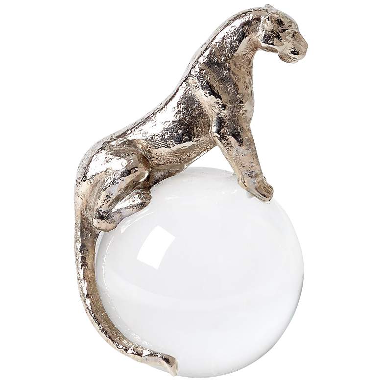 Image 1 Liga 9 3/4"H Nickel Plated Jaguar Figurine with Crystal Base