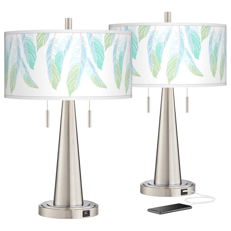 Light as a Feather Vicki Nickel USB Table Lamps Set of 2