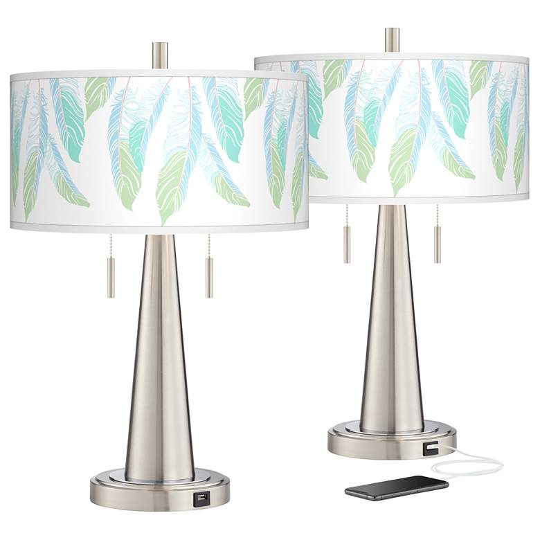 Image 1 Light as a Feather Vicki Nickel USB Table Lamps Set of 2