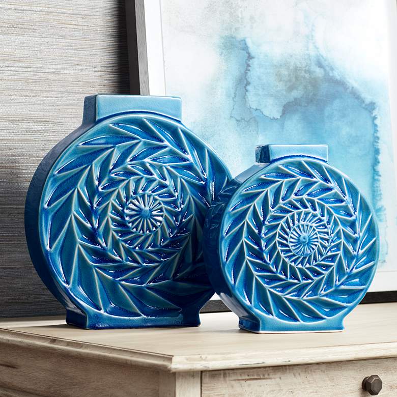 Image 1 Light Blue Circle Ceramic Vases Set of 2