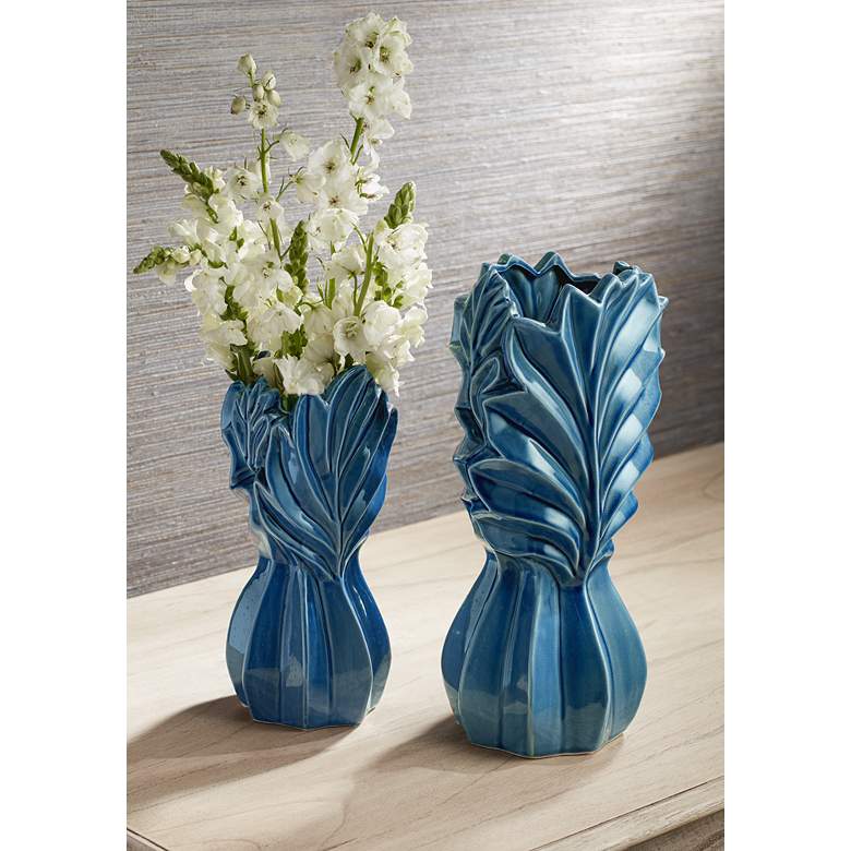 Image 1 Light Blue Leaf Ceramic Jars Set of 2
