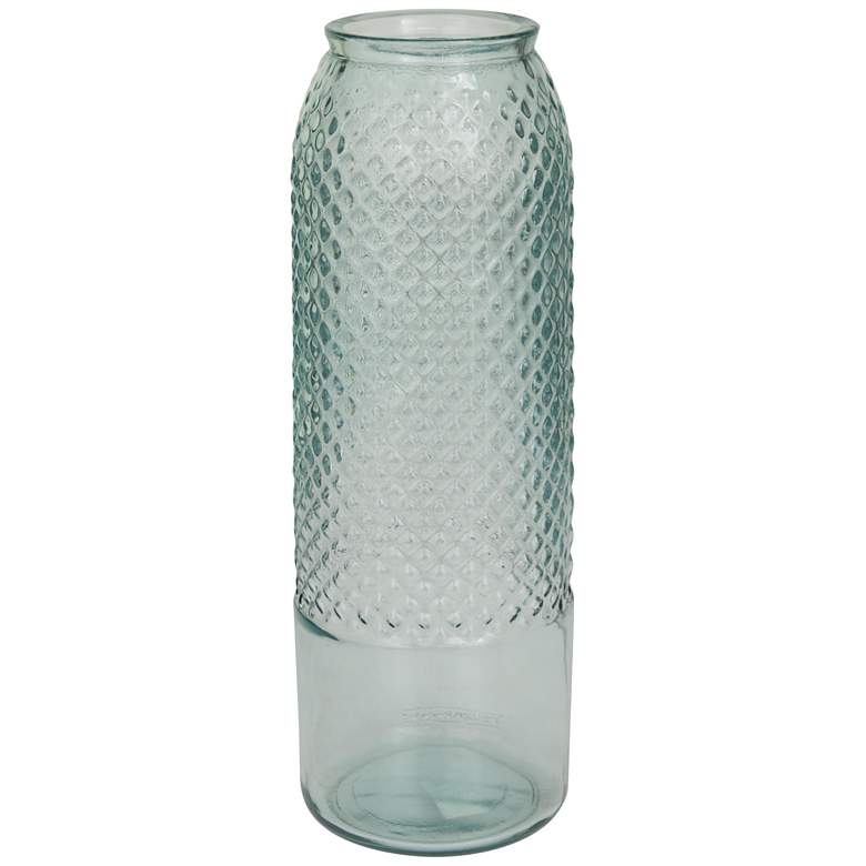 Image 1 Light Blue Recycled Glass Modern Vase, 6" x 6" x 17"