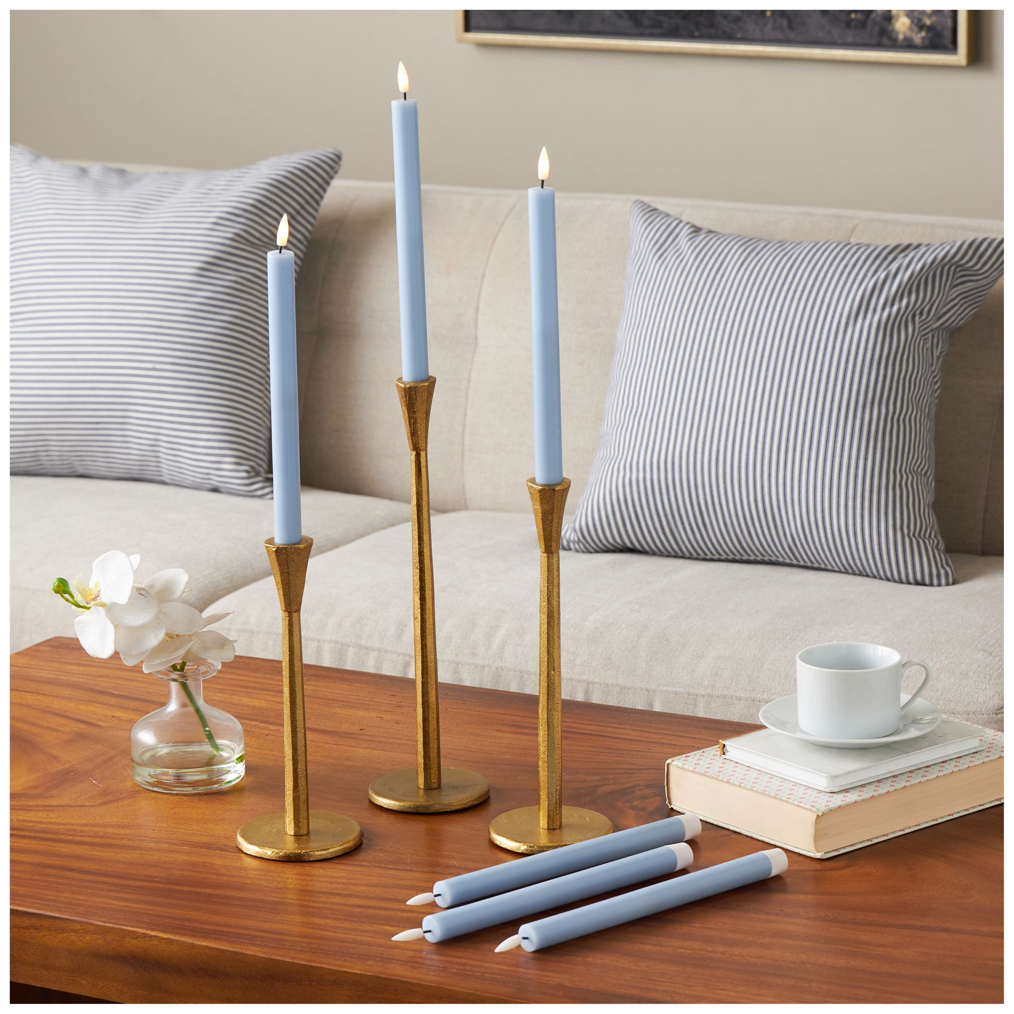 Image 4 Light Blue Wax Modern Flameless Candle, S/6 11"H more views