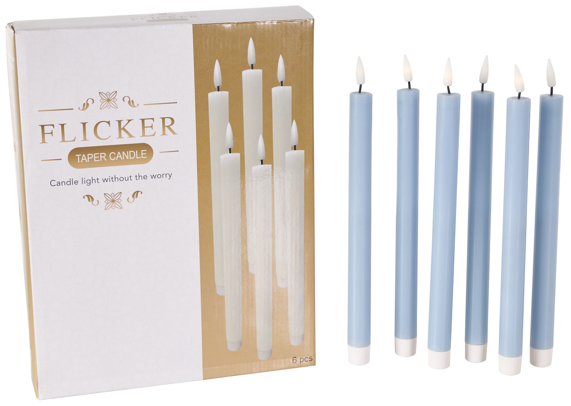 Image 5 Light Blue Wax Modern Flameless Candle, S/6 11"H more views