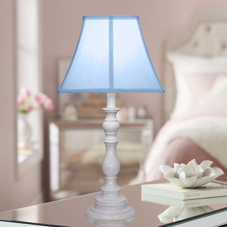 Image 1 Light Blue with White Candlestick Base Table Lamp