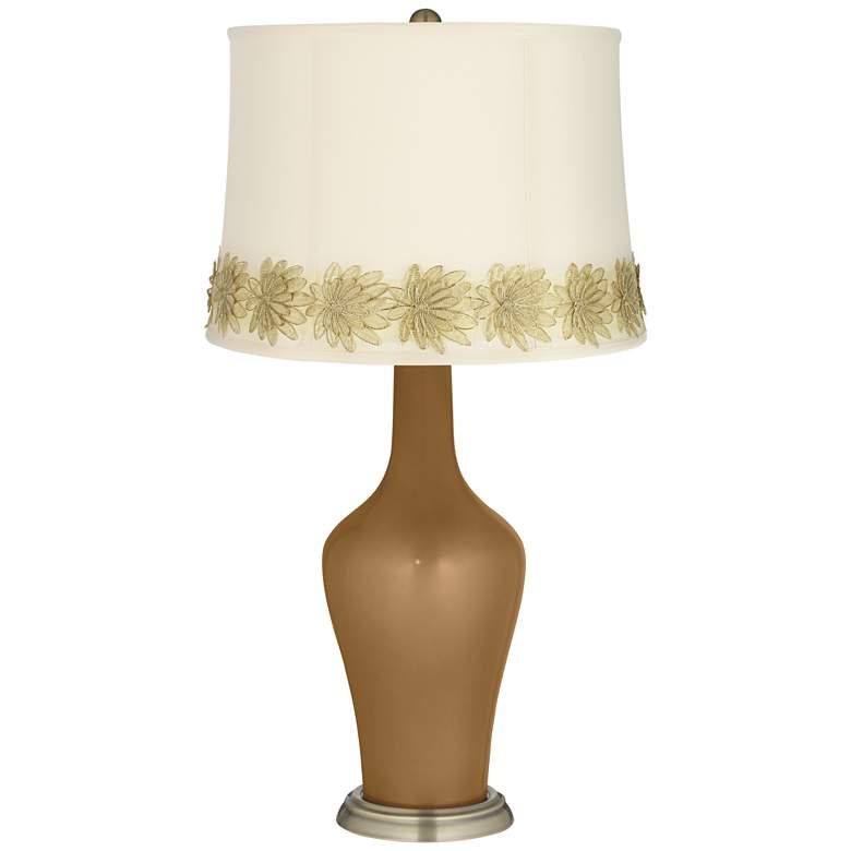 Image 1 Light Bronze Metallic Anya Table Lamp with Flower Applique Trim