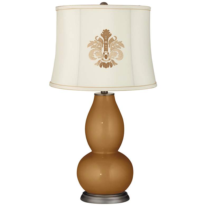 Image 1 Light Bronze Metallic Embroidered Crest Shade Double Gourd Lamp