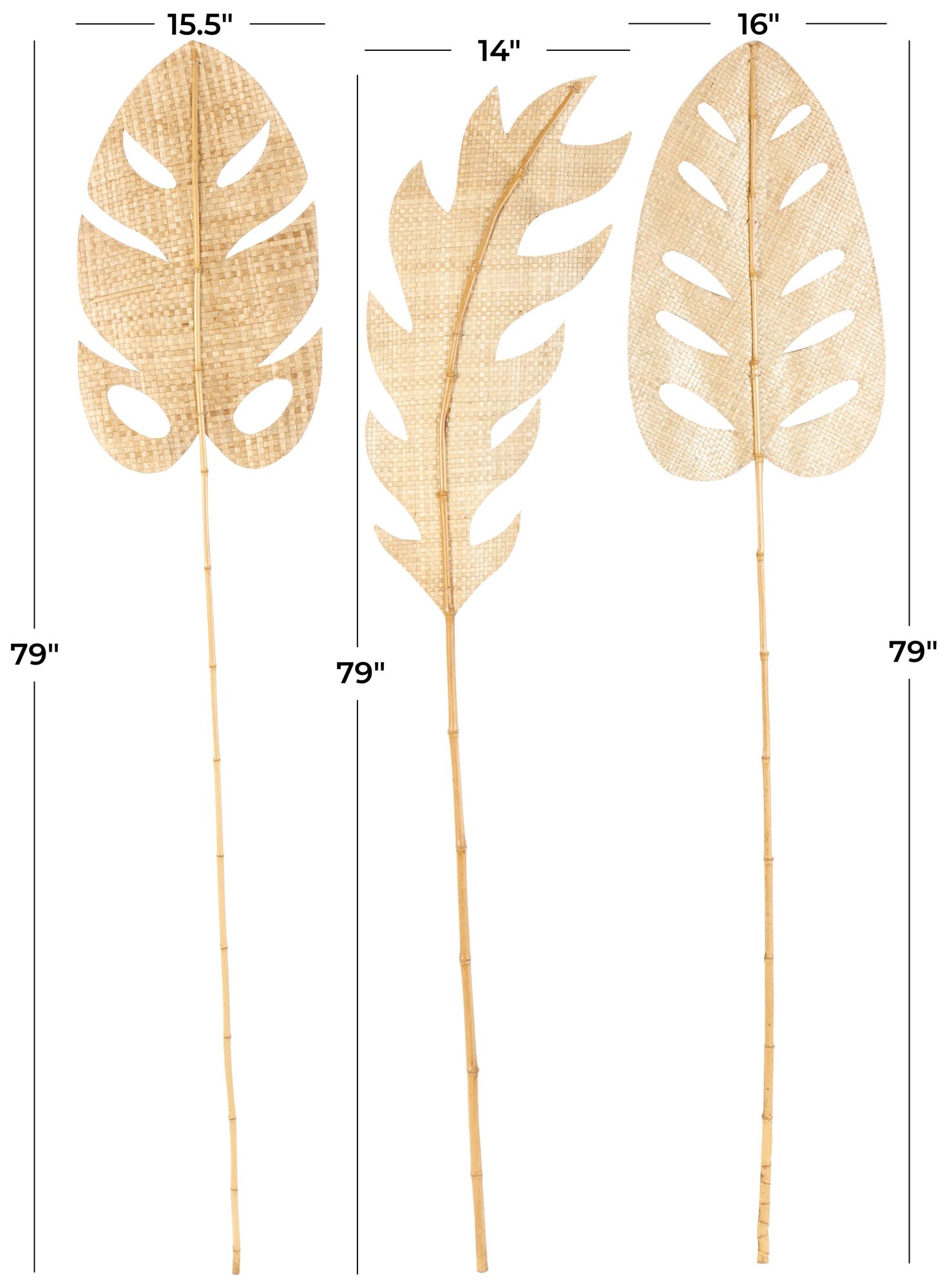 Image 7 Light Brown Bamboo Wood Natural Natural Foliage, S/3 16"W, 79"H more views