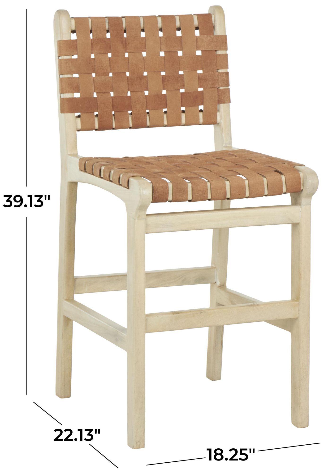 Image 7 Light Brown Mango Wood Bohemian Bar Stool, 18" x 22" x 39" more views