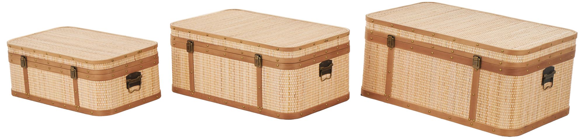 Image 2 Light Brown Rattan Traditional Trunk, S/3 28", 26", 23"W
