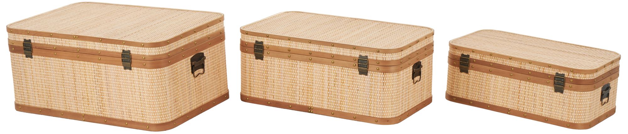 Image 5 Light Brown Rattan Traditional Trunk, S/3 28", 26", 23"W more views