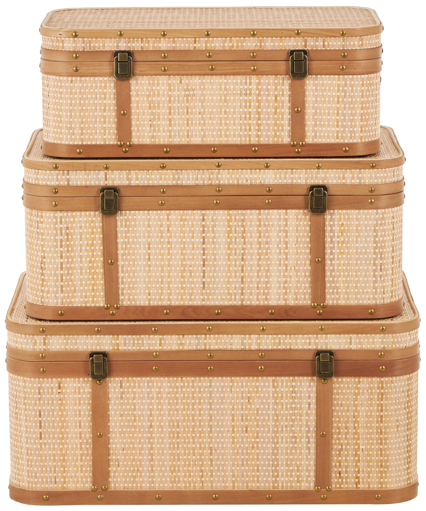 Image 6 Light Brown Rattan Traditional Trunk, S/3 28", 26", 23"W more views