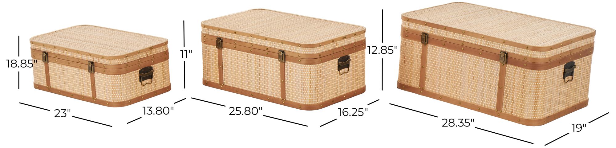 Image 7 Light Brown Rattan Traditional Trunk, S/3 28", 26", 23"W more views