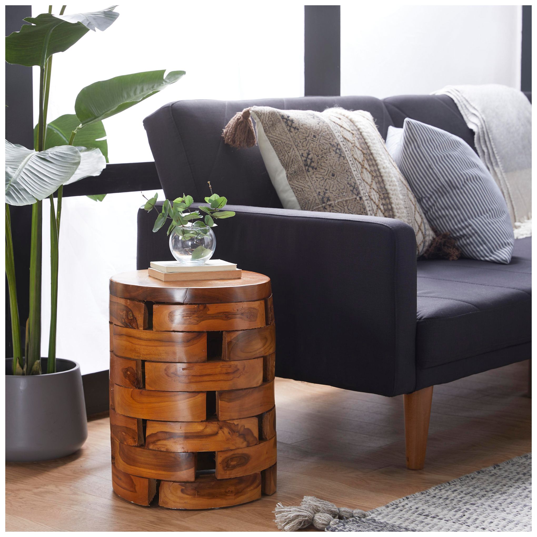 Image 6 Light Brown Teak Wood Contemporary Accent Table, 14" x 14" x 18" more views