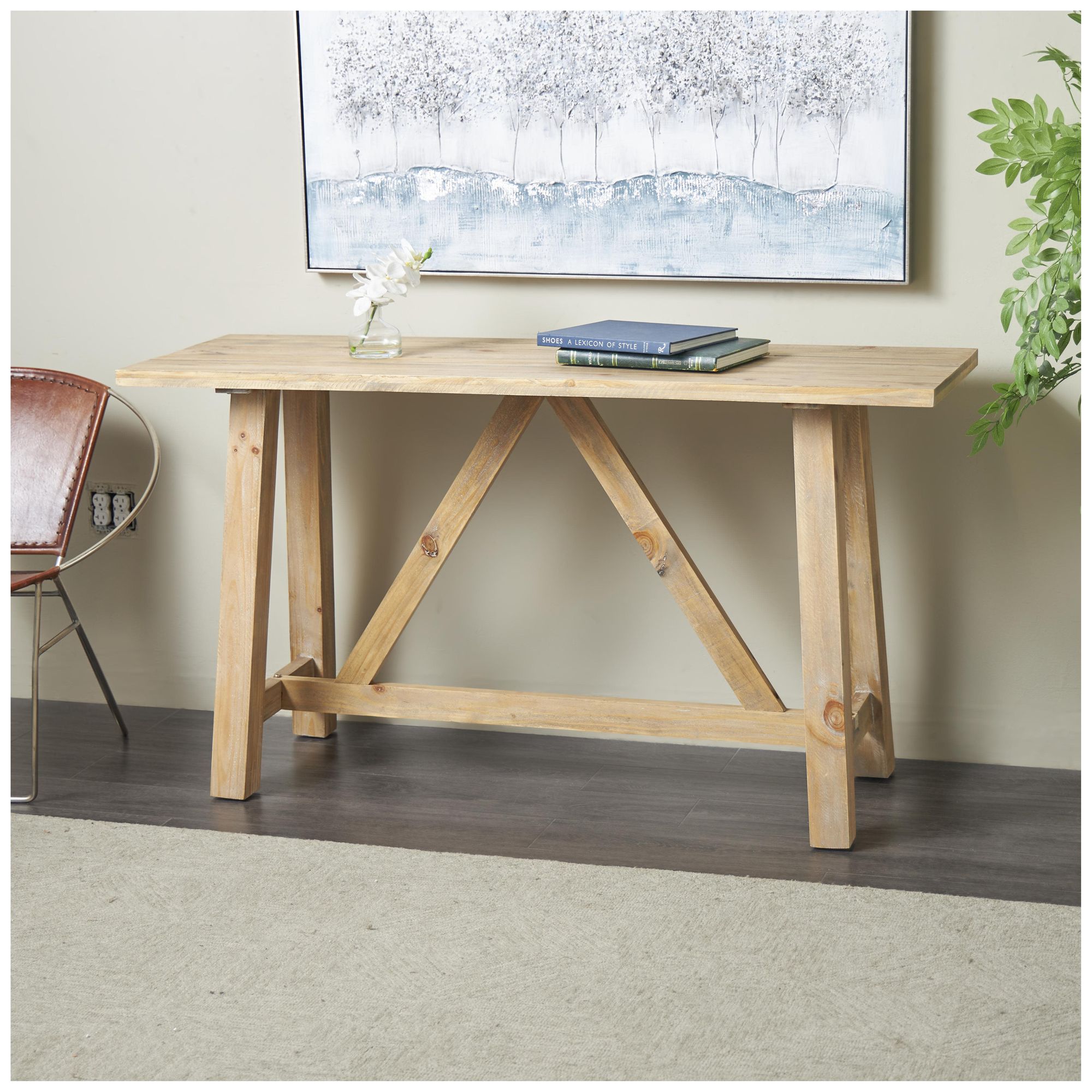 Image 4 Light Brown Wood Farmhouse Console Table, 59" x 19" x 32" more views