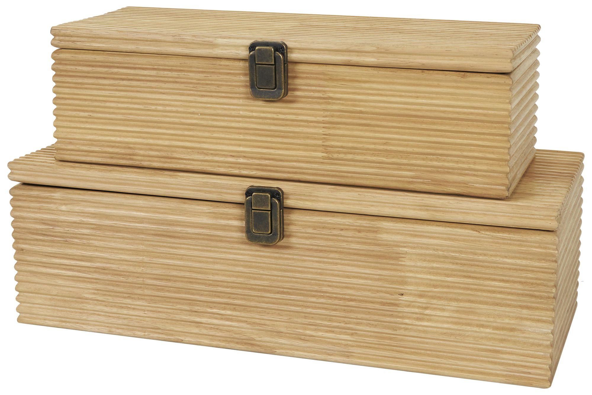 Image 2 Light Brown Wood Modern Box, S/2 19", 16"W