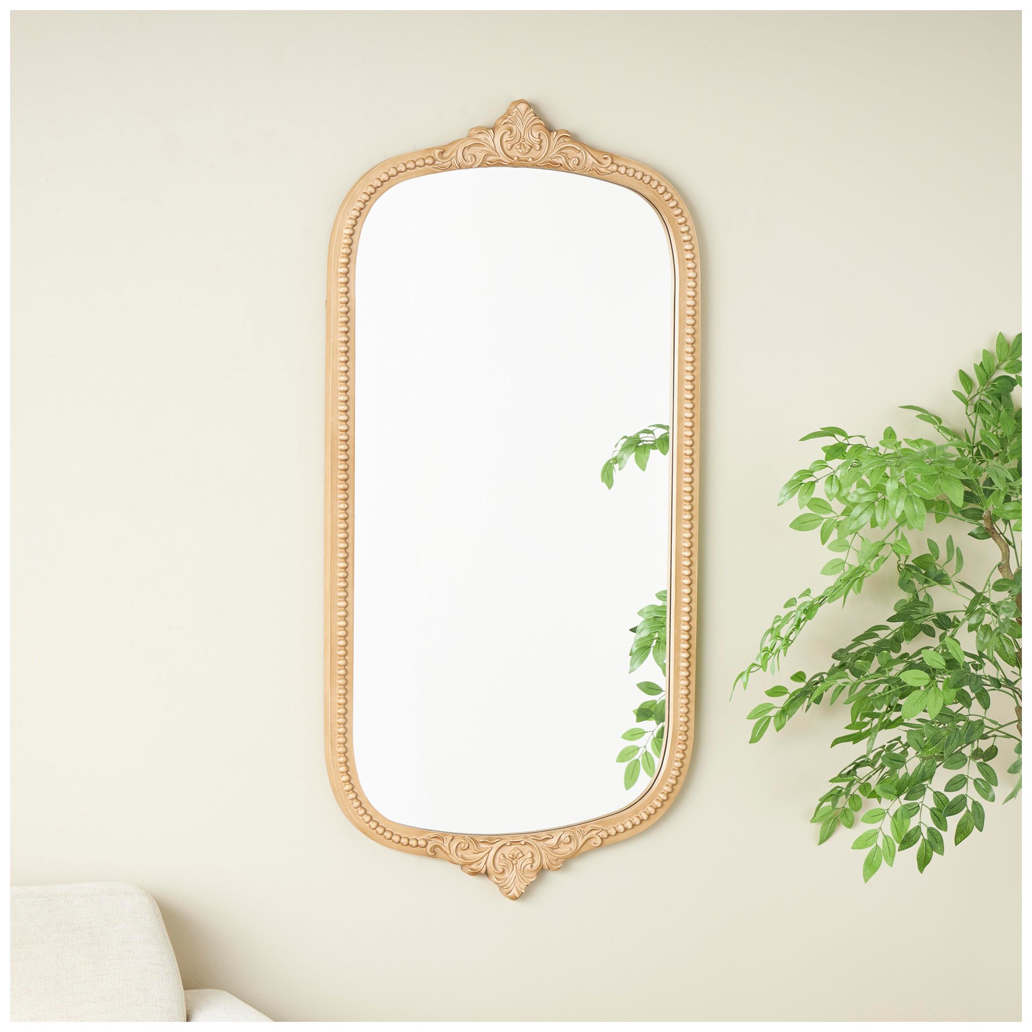 Image 4 Light Brown Wooden Modern Farmhouse Wall Mirror, 24" x 1" x 48" more views