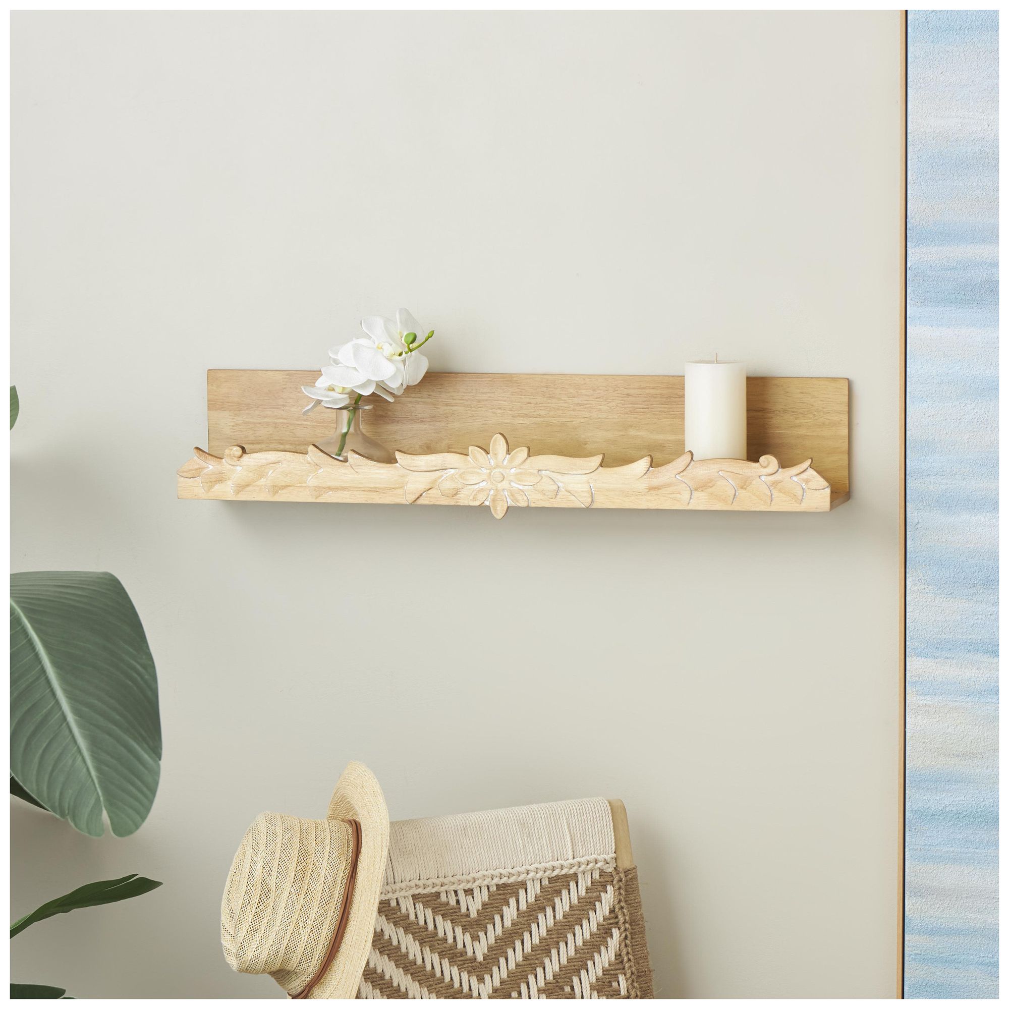 Image 4 Light Brown Wooden Natural Wall Shelf, 30" x 6" x 6" more views