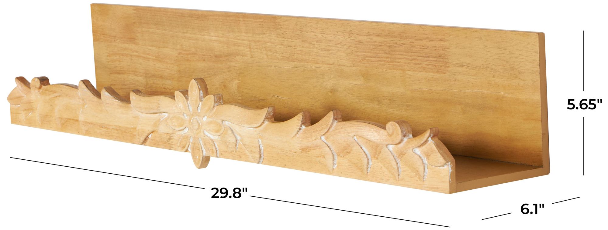 Image 7 Light Brown Wooden Natural Wall Shelf, 30" x 6" x 6" more views