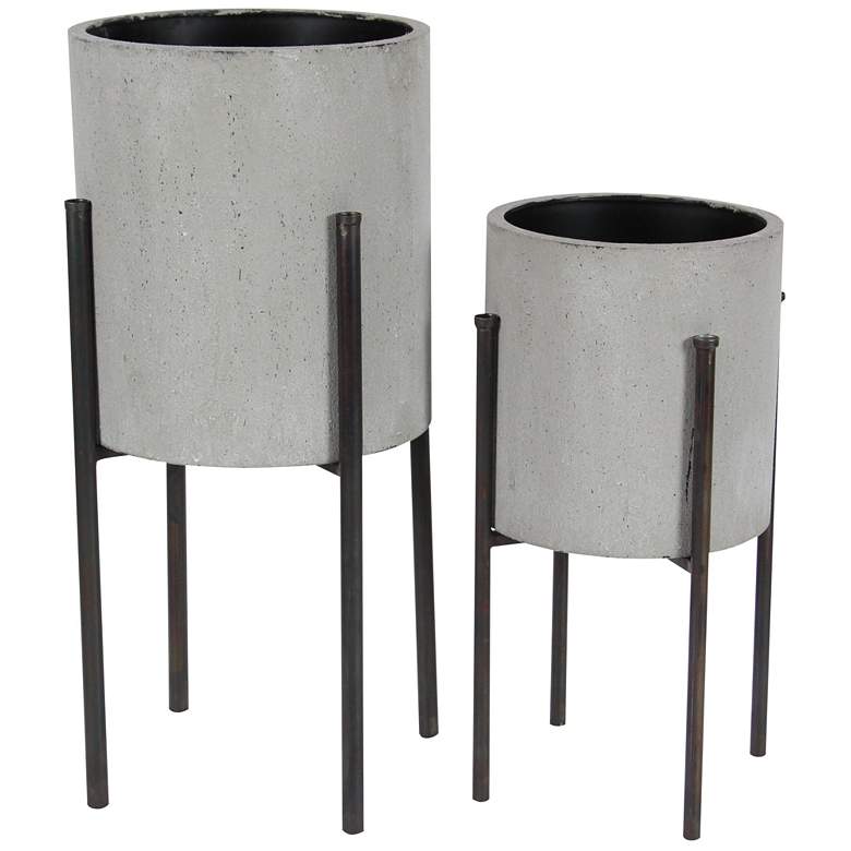 Image 1 Light Gray Metal Modern Planter, S/2 19", 23"H