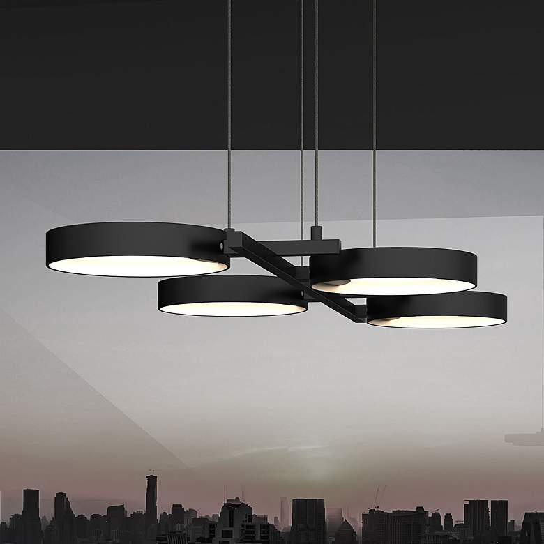 Image 2 Light Guide 37.5" Wide 4.Light Satin Black Ring LED Pendant