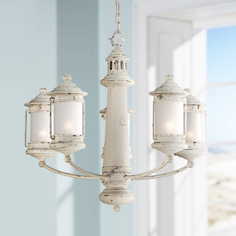 Image 1 Light House 27 inch Wide Antique White 5-Light Chandelier