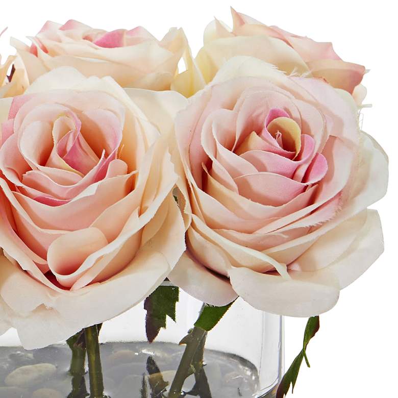 Image 2 Light Pink Blooming Roses 8 1/2"W Faux Flowers in Glass Vase more views
