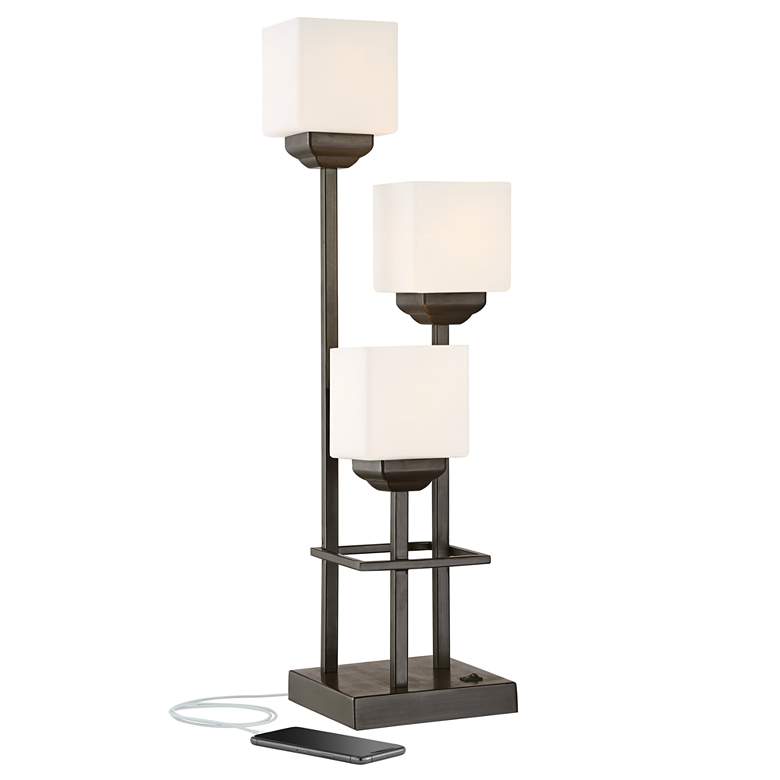 Image 2 Light Tree 3-Light Bronze Finish Accent Console Table Lamp with USB