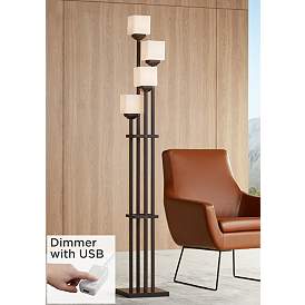 Image1 of Light Tree Bronze 4-Light Torchiere Floor Lamp with USB Dimmer