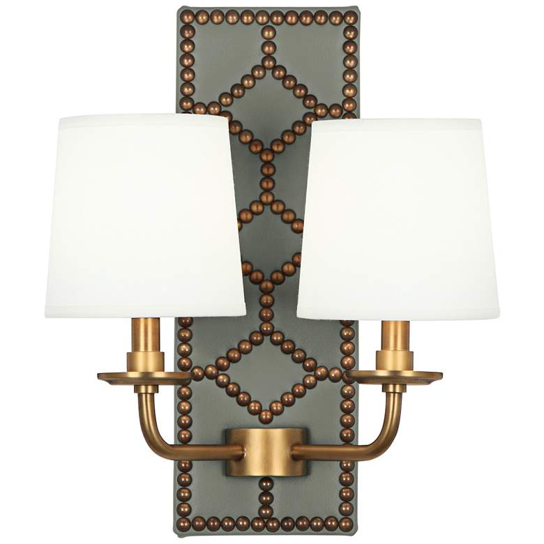 Image 1 Lightfoot 16 1/2 inchH Aged Brass w/ Carter Leather Wall Sconce
