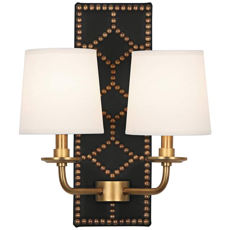 Image 1 Lightfoot 16 1/2 inchH Aged Brass with Black Leather Wall Sconce